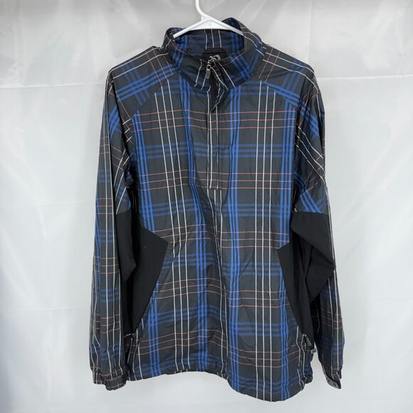 Zero Restriction Men M Windbreaker Jacket 1/2 Zip Lightweight Plaid Black Golf - Picture 1 of 9